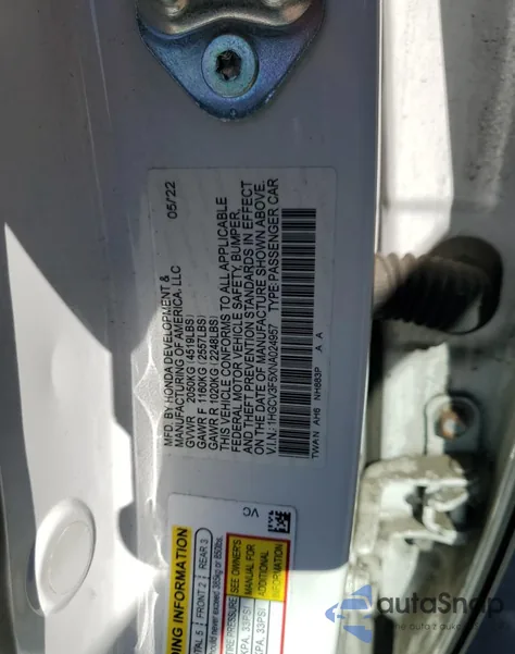 2022 Honda Accord Hybrid Exl from USA, damaged, VIN 1HGCV3F5XNA024957